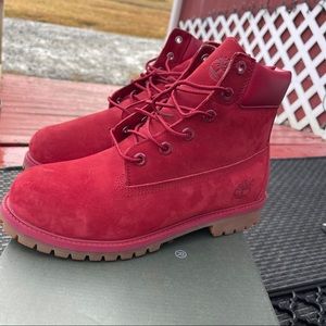 Red timberland boots
